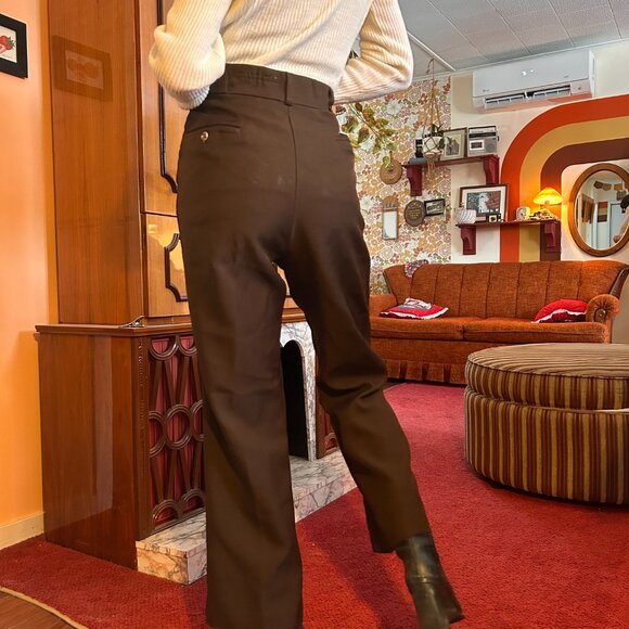 1970s brown pleated talon zip wide / straight leg pants! - Picture 9 of 12